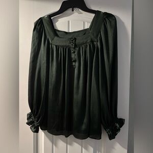 LC Lauren Conrad Dark Green Blouse with Button Accents